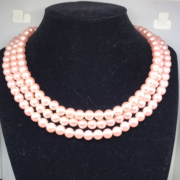 Hong Kong | Vintage | 3 Layer | Faux Pearl | Pink | Necklace | Approx. 17” - Picture 5 of 12